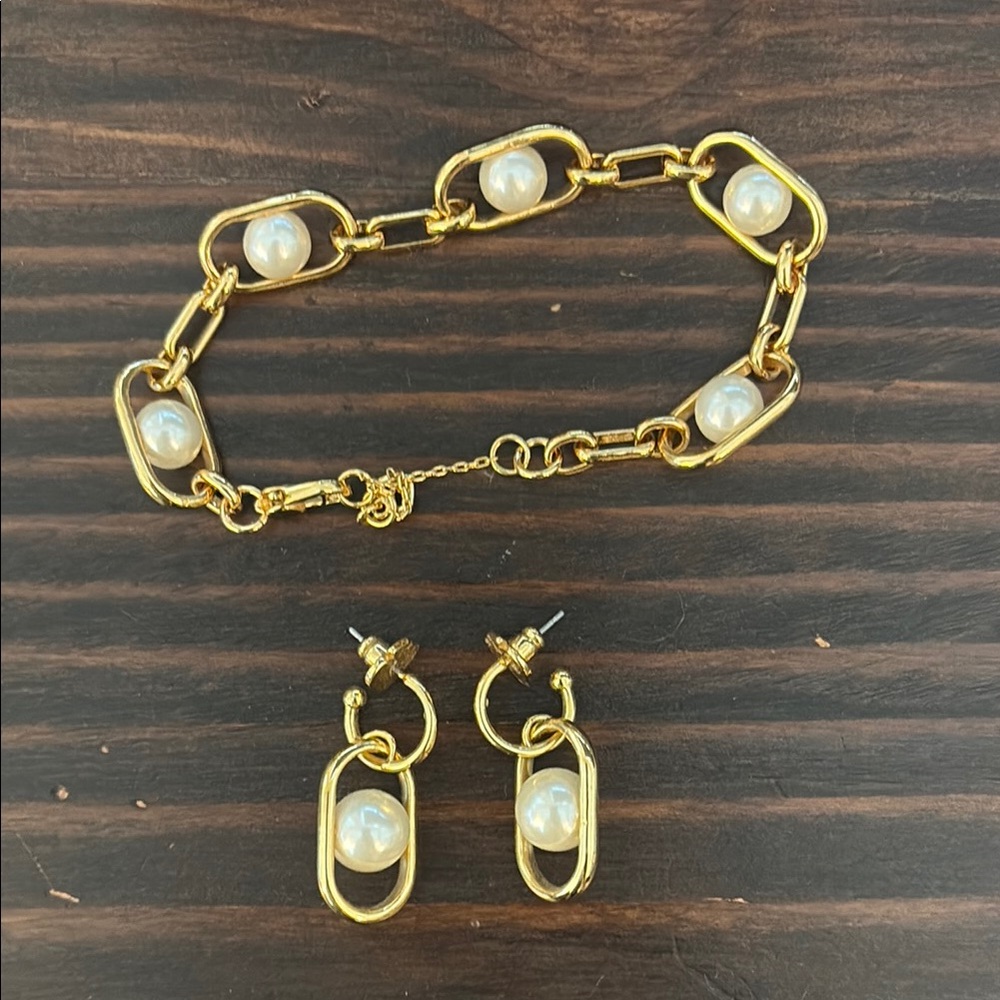 Gold and White Pearl Jewelry Set
